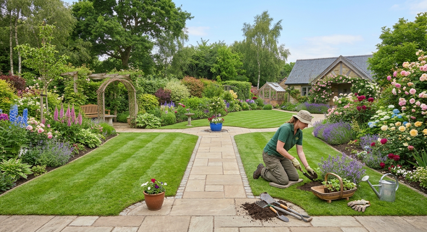 Gärtner arbeitet mit Werkzeug im Garten