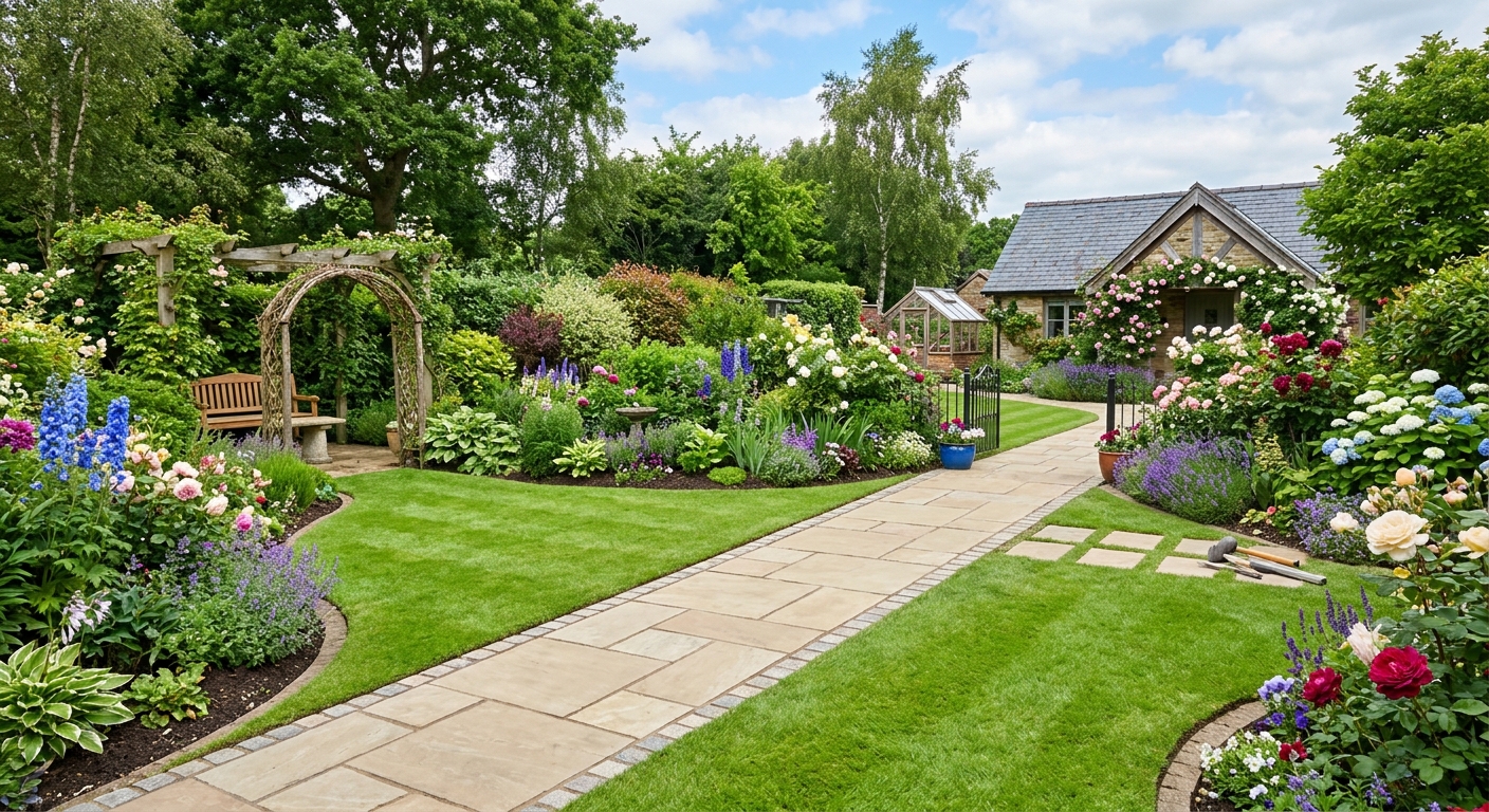 Neu gepflasterte Terrasse oder Gartenweg