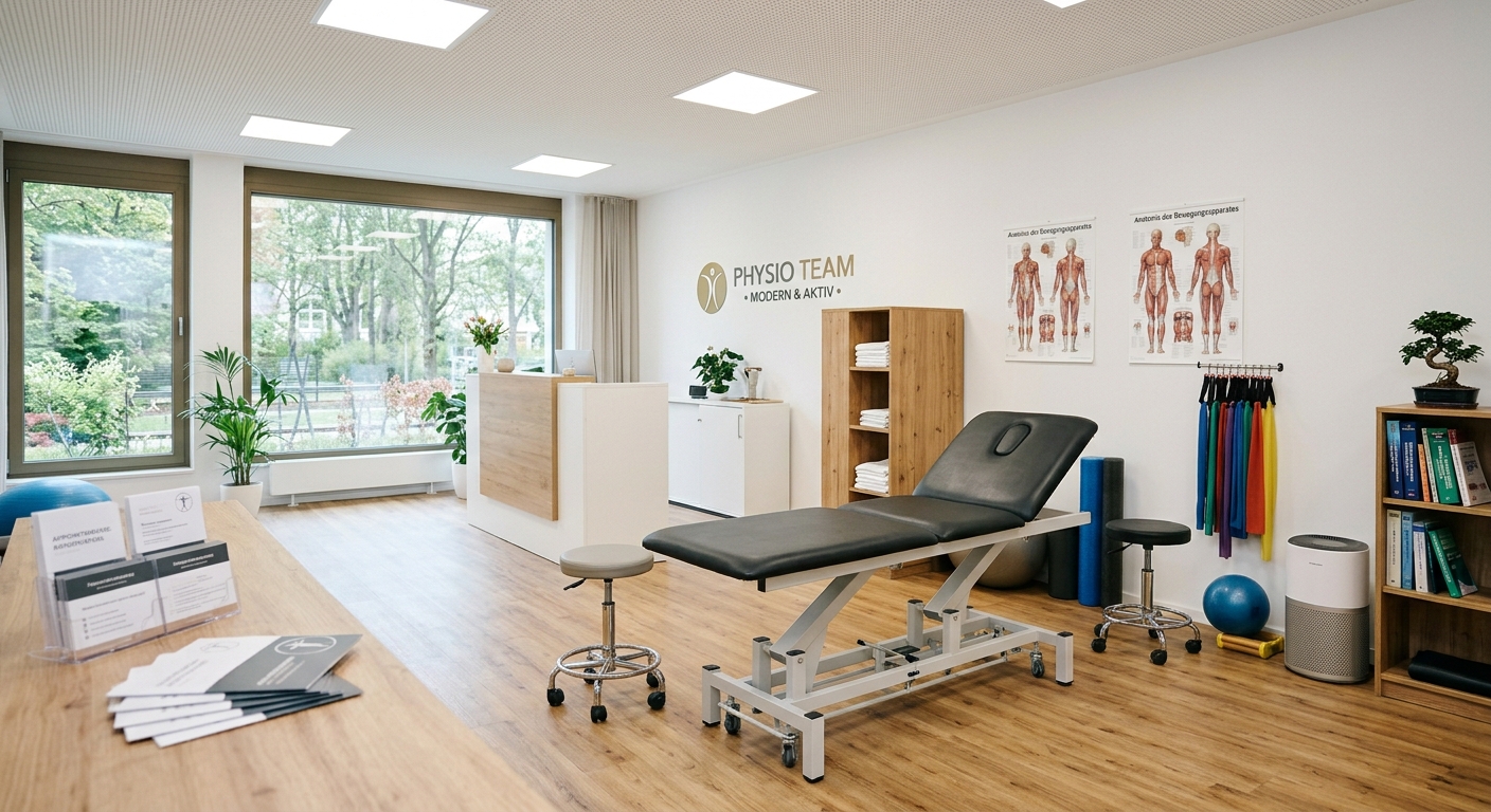 Modern eingerichteter Behandlungsraum einer Physiotherapiepraxis